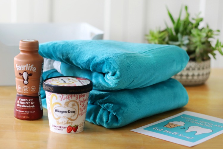 folded blanket and carton of ice cream