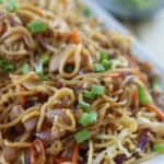 Platter of chicken chow mein.