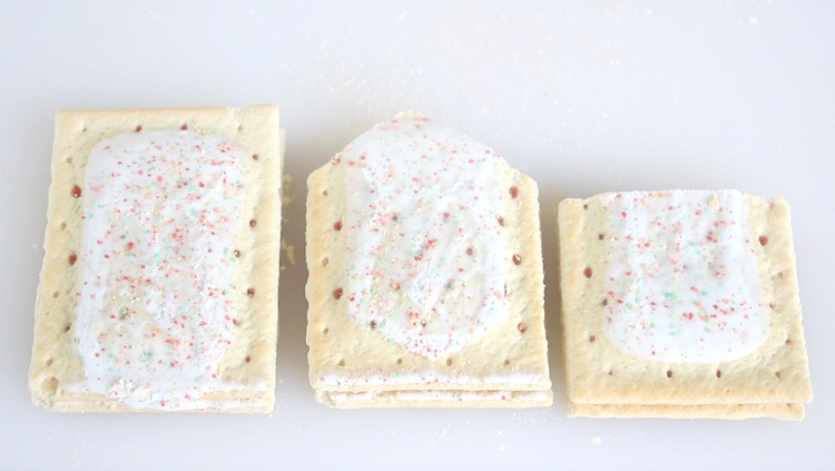 pop tarts cut into gingerbread house shapes