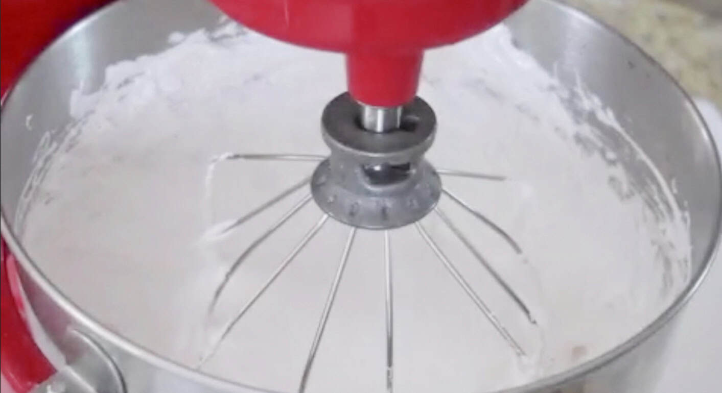 Marshmallow mixture in Kitchenaid.