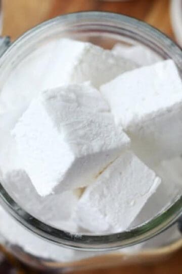 Jar of homemade marshmallows.