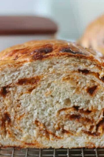 Loaf of cinnamon chip bread.