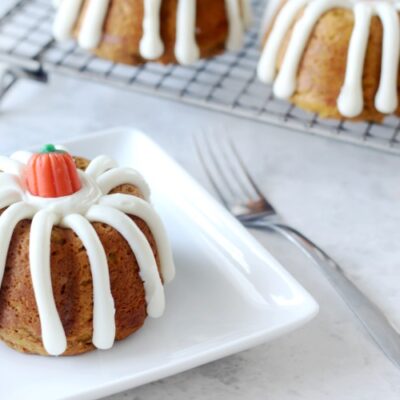 mini pumpkin bundt cake on white plate