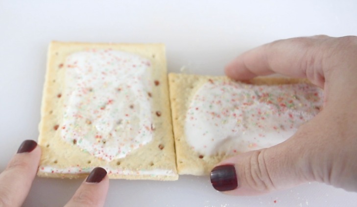 one pop tart positioned on its side