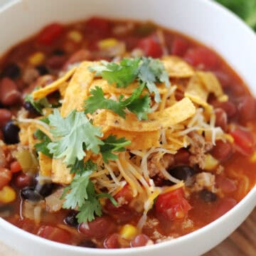 white bowl of taco soup