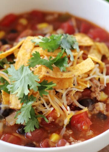 white bowl of taco soup