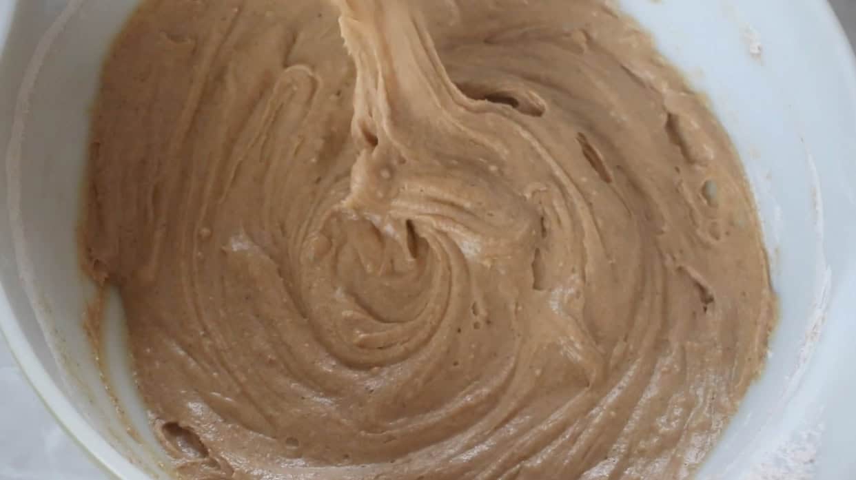 Gingerbread muffin batter in mixing bowl.