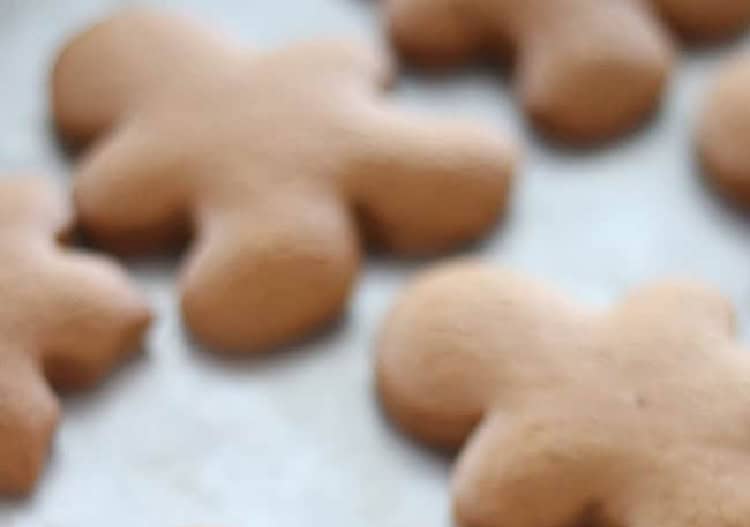 Baked gingerbread cookies on baking sheet.