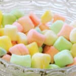 Glass candy dish of butter mints.
