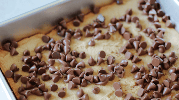 baked toffee bars sprinkled with chocolate chips