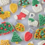 Variety of Christmas sugar cookies with buttercream frosting.