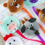 chicken, hippo, goat, chipmunk, narwhal and horse felt bookmarks