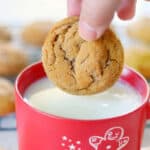 Ginger cookie dipped in milk.