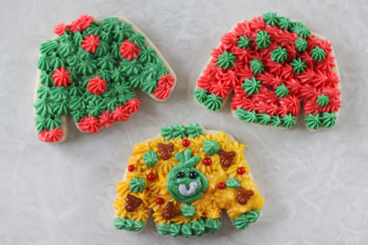 3 ugly sweater sugar cookies