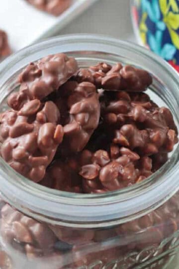 Jar of chocolate crockpot candy.