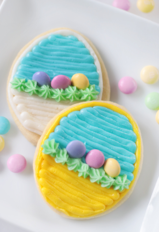 two easter basket cookies with M&Ms