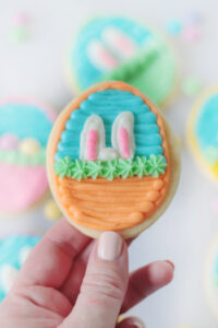 orange easter basket cookie with bunny ears