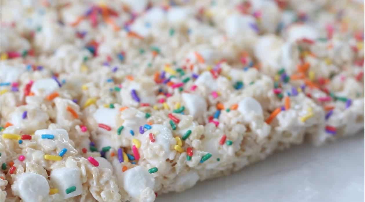 Rice rispies treats cut into squares.
