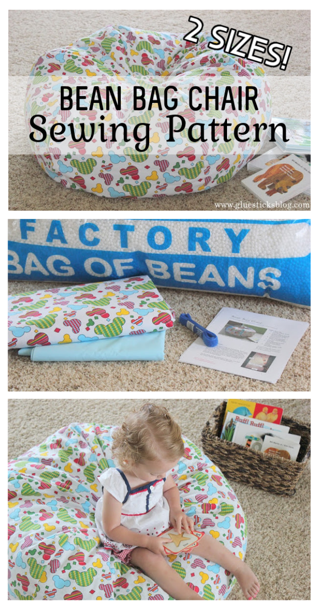 little girl sitting on bean bag chair