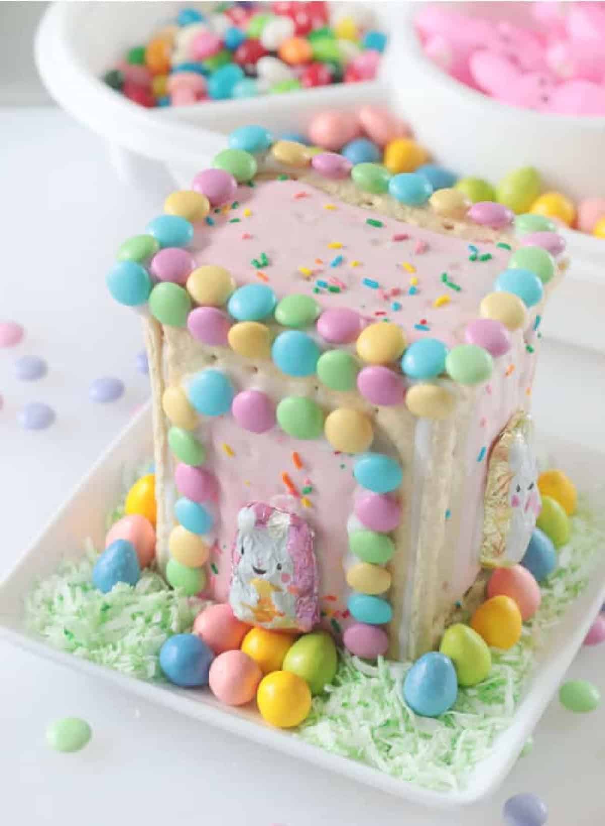 Pop Tart bunny house on white plate.