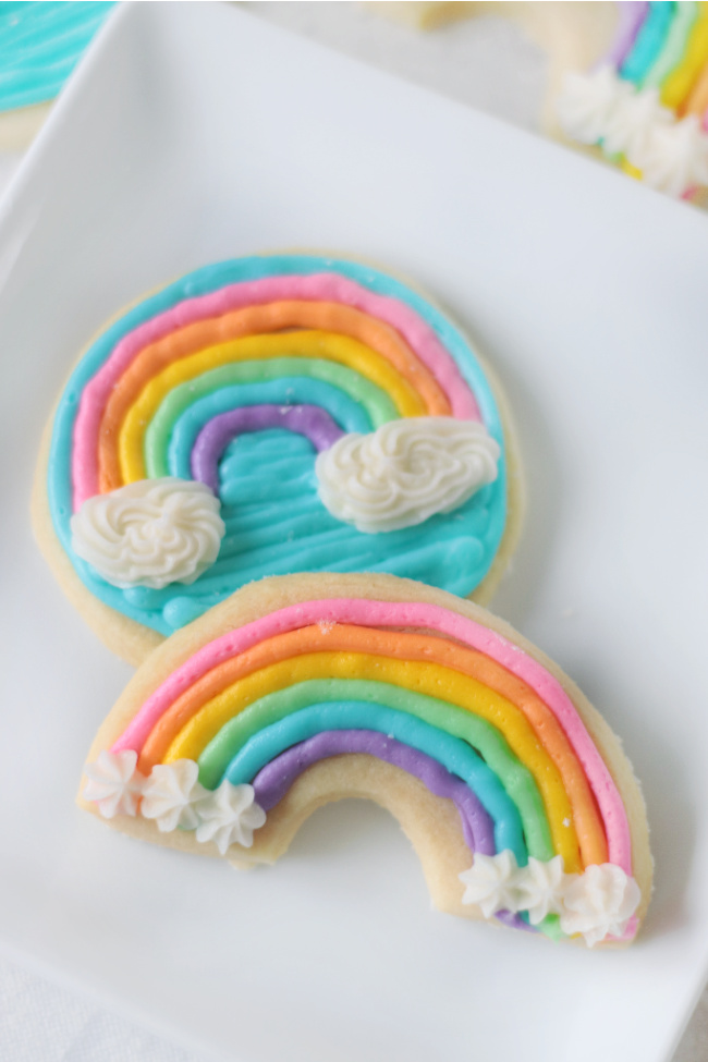 round sugar cookie and semi circle rainbow sugar cookie