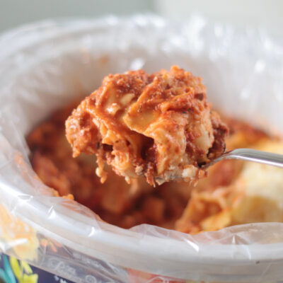 spoonful of lasagna over slow cooker