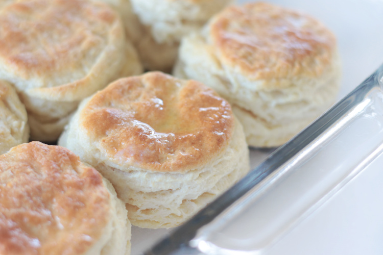 baking dish full of biscuits