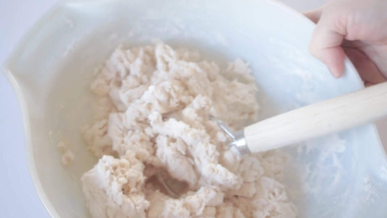 Mixing bowl of biscuit dough.