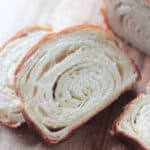 Two slices of croissant bread.