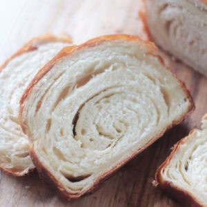Two slices of croissant bread.