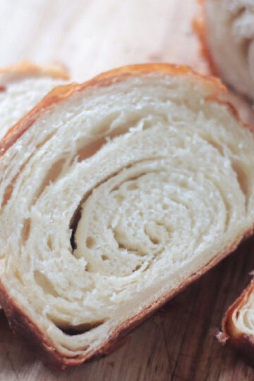 Two slices of croissant bread.