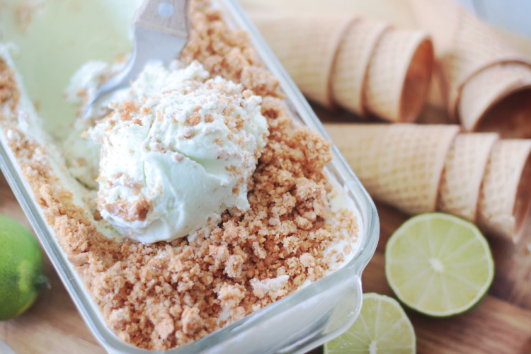 lime ice cream with graham cracker topping in loaf pan