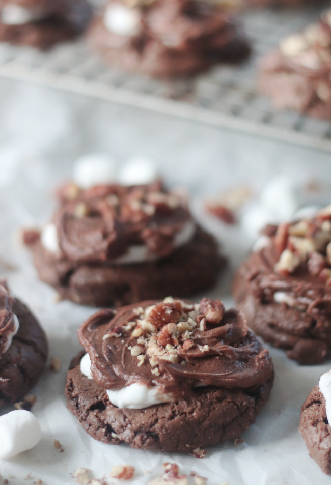 rocky road cookies on parchment paper