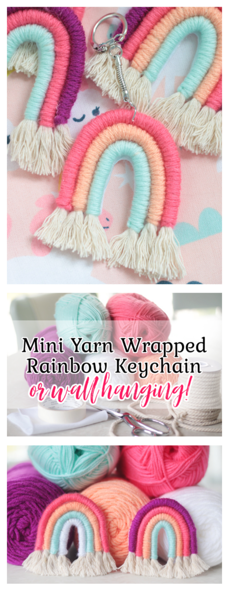 yarn wrapped rope rainbow keychains