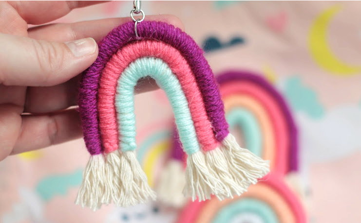 yarn wrapped rainbow keychain