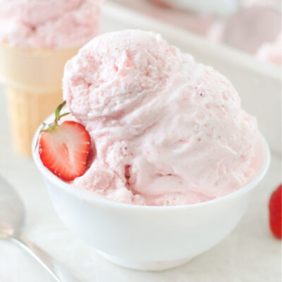 bowl of homemade strawberry ice cream