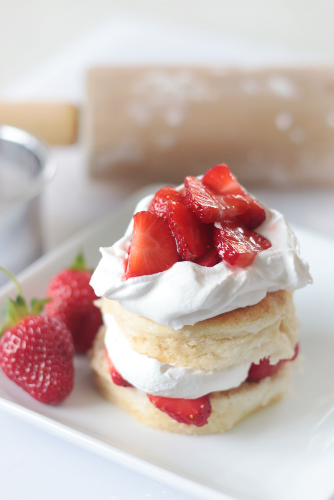 strawberry shortcake on a white plate