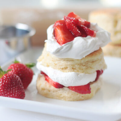 strawberry shortcake on a white plate