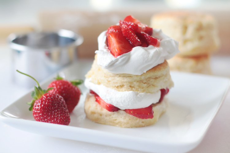 strawberry shortcake on a white plate