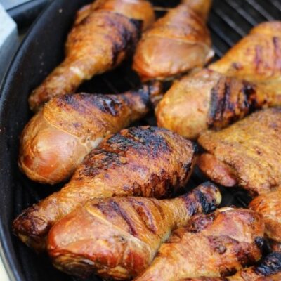 smoked chicken legs on grill