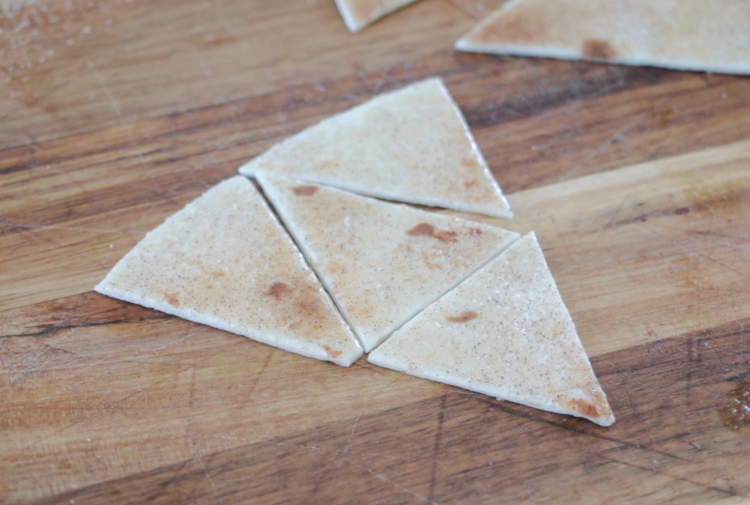 tortilla triangle cut into 4 smaller triangles