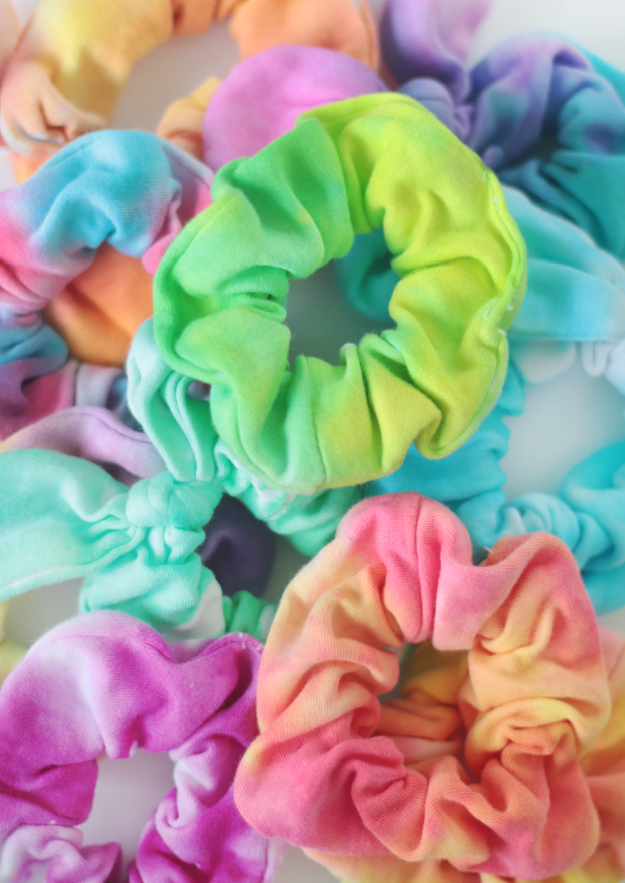 pile of tie dyed scrunchies