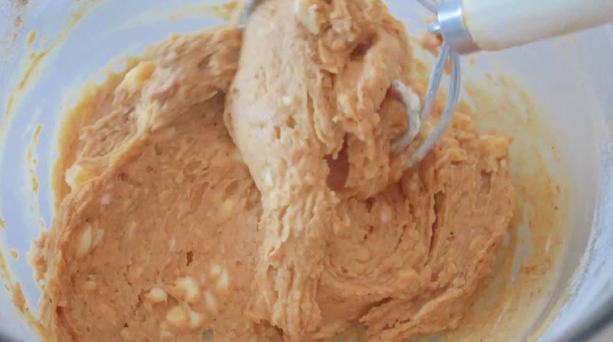 Pumpkin bar batter in mixing bowl.