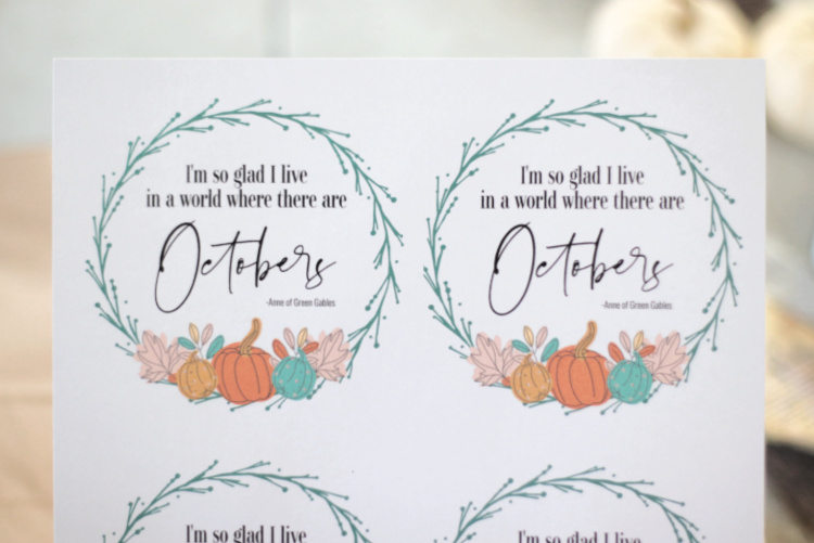 cardstock printout of Anne of green gables fall gift tags