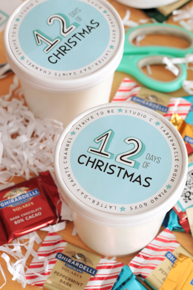 two 12 days of Christmas containers with labels