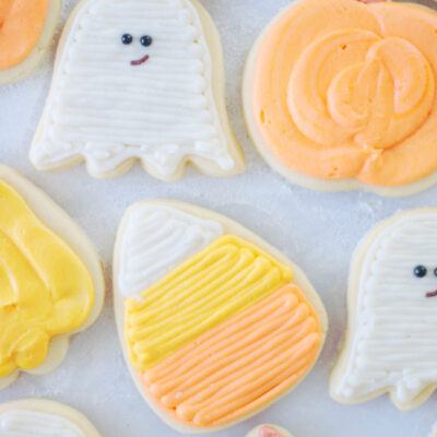 halloween sugar cookies piped with buttercream frosting