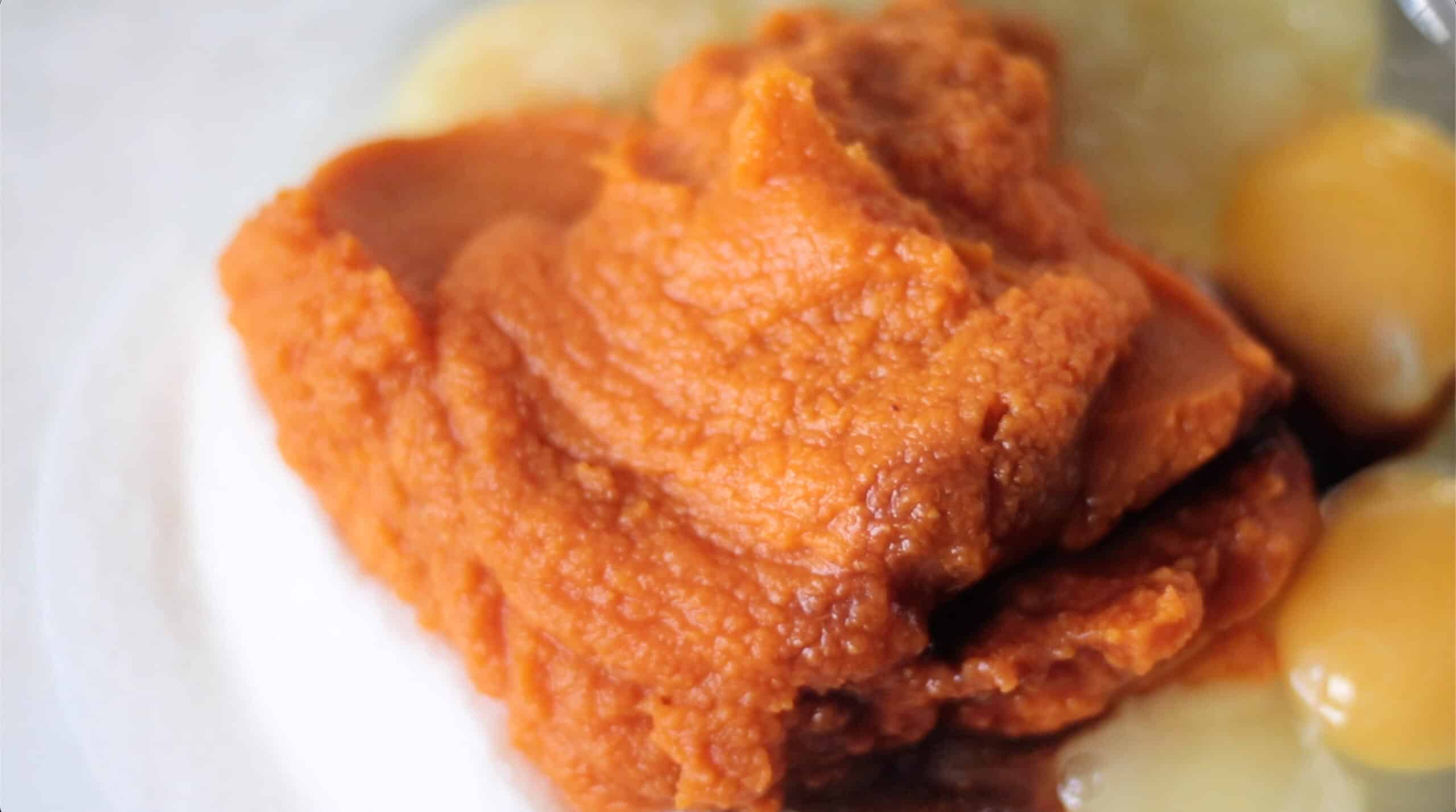 Applesauce, pumpkin puree, sugar, eggs and vanilla in mixing bowl.