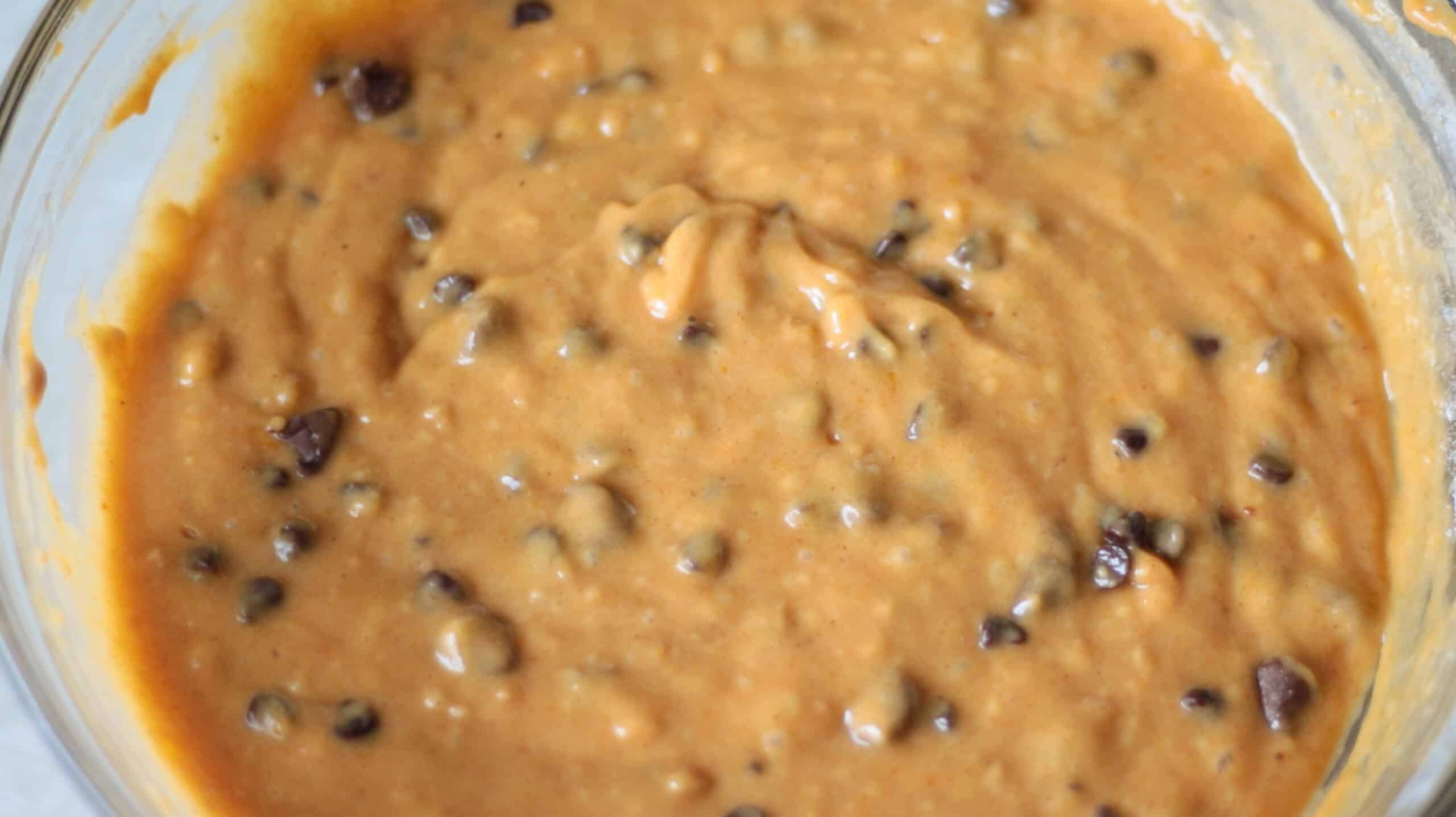 Pumpkin bread batter in large mixing bowl
