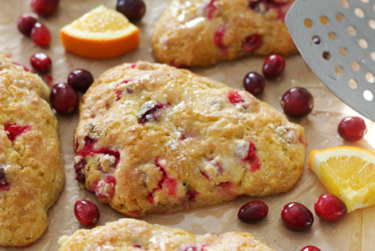 cranberry scones on parchment paper