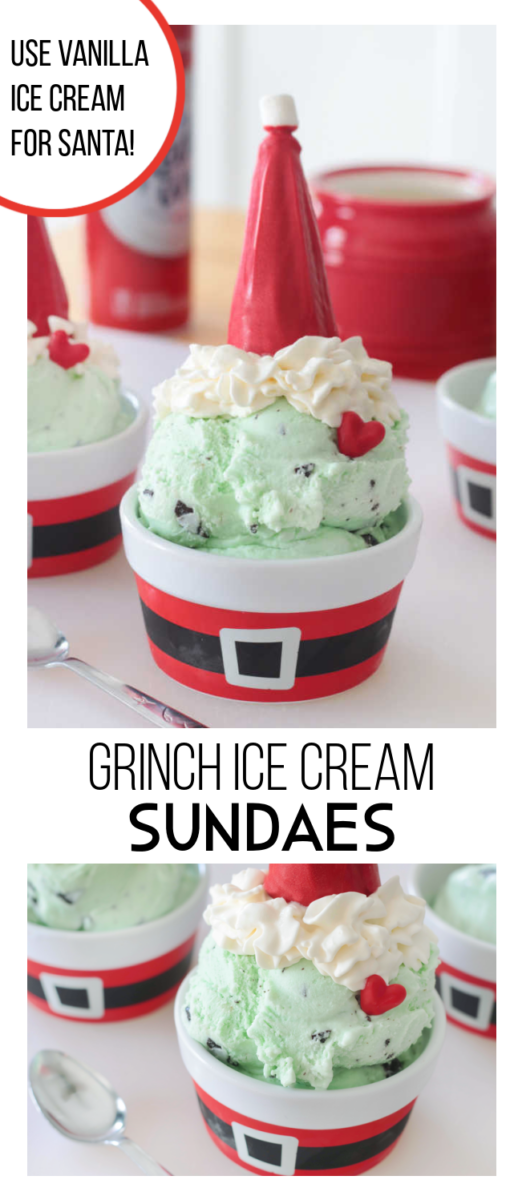 grinch Santa ice cream sundae in Santa cup
